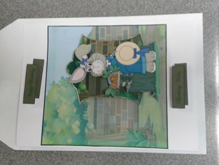 Rabbit Sitting on a Tree Stump Card Front with Decoupage by Kathryn Gisby