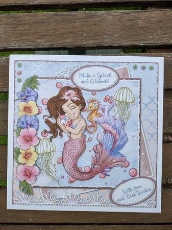Pretty Mermaids 7 8 x 8 Quick Card Front with Sentiments by Kathleen Collison