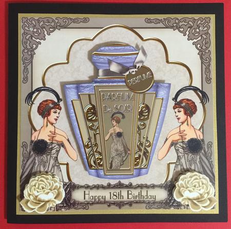 Cream Art Deco Perfume 18th Birthday 7in Decoupage Topper by Kathy Frankenstein