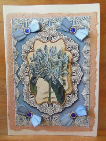 Vintage Lace Agapanthus A5 Card Front Step by Step by Kathy Holyoake