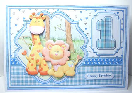 BIRTHDAY AGES 1 TO 5 BOY Lion & Giraffe A5 Decoupage & Insert Kit by Katie Silver