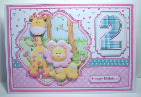BIRTHDAY AGES 1 TO 5 GIRL Lion & Giraffe A5 Card & Insert Kit by Katie Silver