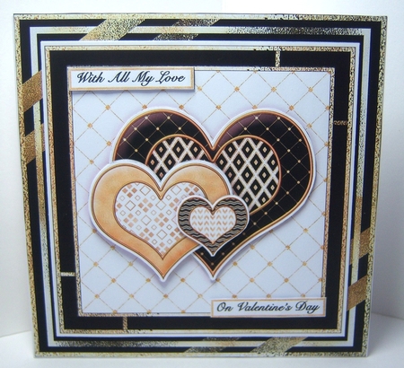 BLACK & GOLD HEARTS Various Occasions 6x6 Decoupage & Insert Card Kit by Katie Silver