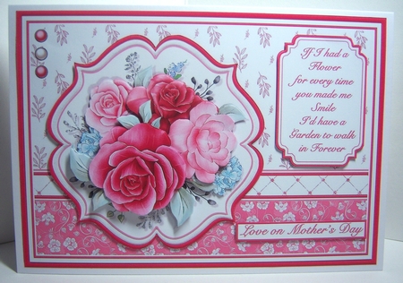 PINK ROSES SPRAY A5 Decoupage & Insert Card Kit by Katie Silver