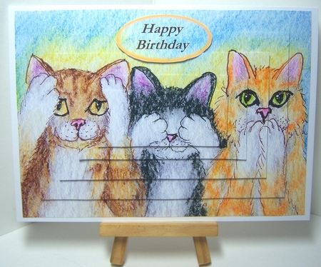 Three Wise Moggies Hear, See, Speak No Evil Stacker Topper by Katie Silver