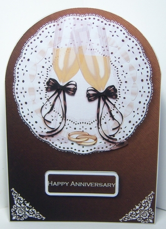 Champagne Glasses on Lace Rounded Card Front by Katie Silver