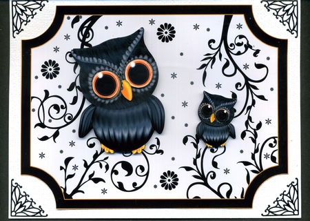 Cute Owl Easel Card Kit in Black Orange and White by Katie Silver