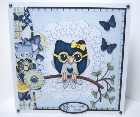 Happy Owl Cardtopper Blue 825 by Katie Silver