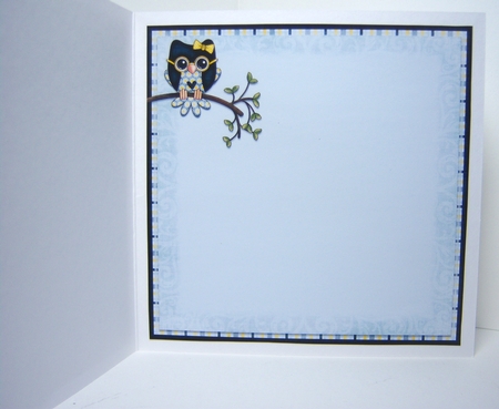 Happy Owl Cardtopper Blue 825 by Katie Silver