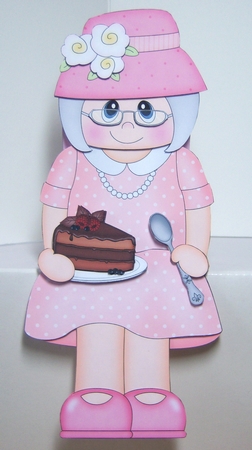 3D On the Shelf Card Kit - Gossip Galz Old Lady Carmel enjoys her Chocolate Cake by Katie Silver