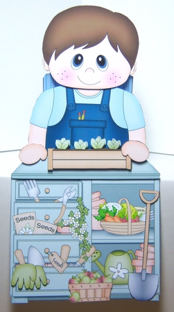 3D On the Shelf Card Kit - Cute Little Boy Jayson is in the Potting Shed by Katie Silver