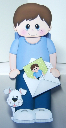 3D On the Shelf Card Kit - Cute little Boy Duane has a Mini Card & Envelope by Katie Silver