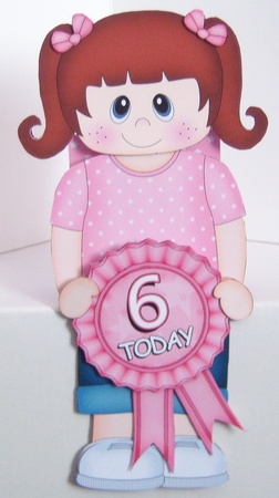 3D On the Shelf Card Kit - Little Girl Christel is the Birthday Girl with ages 6 - 11 age Rosette Decoupage by Katie Silver