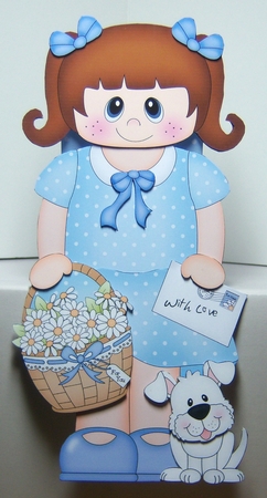 3D On the Shelf Card Kit - Cute Little Girl Shery with Basket of Daisies, letter & Dog Joi by Katie Silver