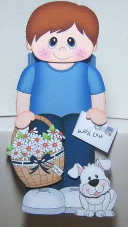 3D On the Shelf Card Kit - Cute Little Boy Jackson with Basket of Daisies, letter & Dog Joi by Katie Silver