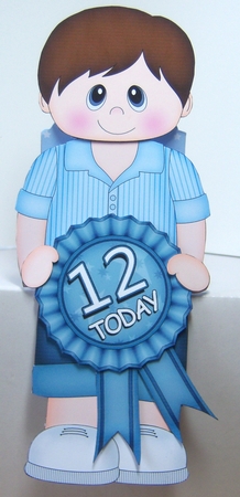 3D On the Shelf Card Kit - Little Teen Dane is the Birthday Boy with ages 12 - 17 age Rosette Decoupage by Katie Silver