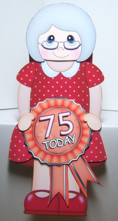 3D On the Shelf Card Kit - Old Lady Florence is the Birthday Girl with ages 75 - 100 age Rosette Decoupage by Katie Silver