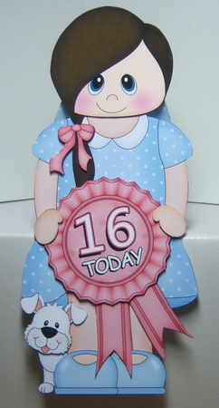 3D On the Shelf Card Kit - Little Teen Hayley is the Birthday Girl with ages 12 - 17 age Rosette Decoupage by Katie Silver