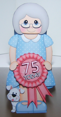 3D On the Shelf Card Kit - Old Lady Doreen is the Birthday Girl with ages 75 - 100 age Rosette Decoupage by Katie Silver