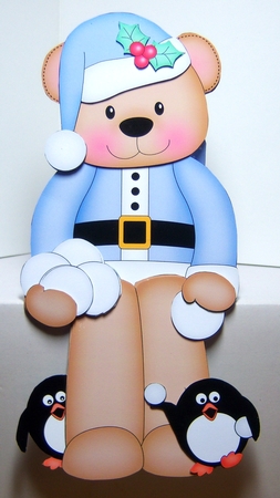 3D On the Shelf Card Kit - Christmas Cute Little Livvy Bear has a Snowball Fight by Katie Silver