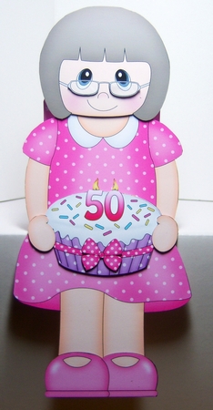3D On the Shelf Card Kit - Older Lady Elayne is the Birthday Girl with ages 50 - 70 age Birthday Cake Decoupage by Katie Silver