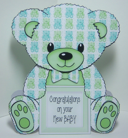 Ethan  - A Frame Floral Teddy Bear Card - Baby Boy by Katie Silver