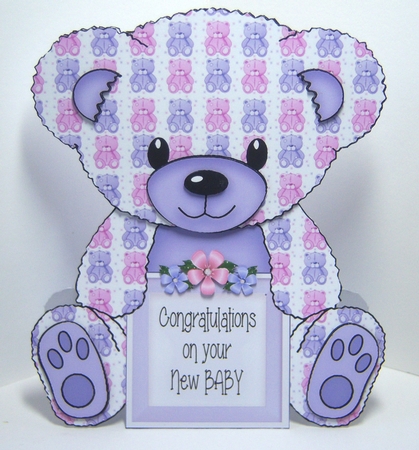 Cassie  - A Frame Floral Teddy Bear Card - Baby Girl by Katie Silver