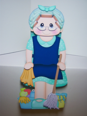 3D On the Shelf Card Kit - Older Lady Cleaner Imogen is making everything Spick and Span by Katie Silver
