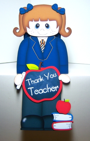 3D On the Shelf Card Kit - Cute Little Schoolgirl Jasmine has an Apple for the Teacher by Katie Silver