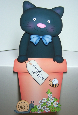 3D On the Shelf Card Kit - Flower Pot Friends Little Black Cat Sooty by Katie Silver