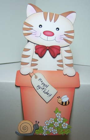 3D On the Shelf Card Kit - Flower Pot Friends Little Stripey Cat Fudge by Katie Silver