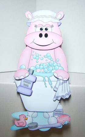 3D On the Shelf Card Kit - Bathtub Buddies - Cute Little Hilda Hippo has a Bubble Bath by Katie Silver
