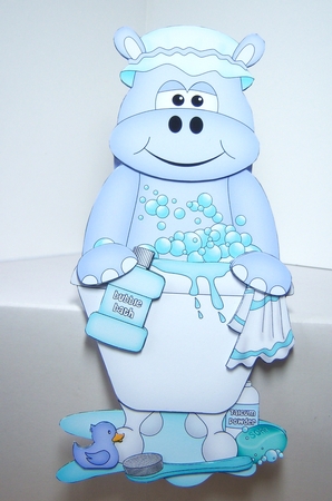 3D On the Shelf Card Kit - Bathtub Buddies - Cute Little Harold Hippo has a Bubble Bath by Katie Silver