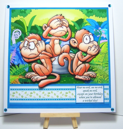 3 WISE MONKEYS OMG HOW OLD 7.5 Humorous Decoupage Mini Kit by Katie Silver