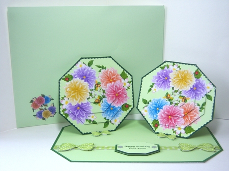 Floral octagonal double easel card and matching envelope. by Katie Silver