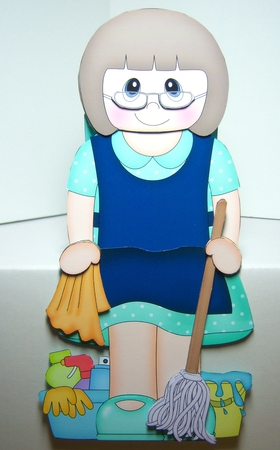 3D On the Shelf Card Kit - Older Lady Cleaner Viola is making everything Spick and Span by Katie Silver