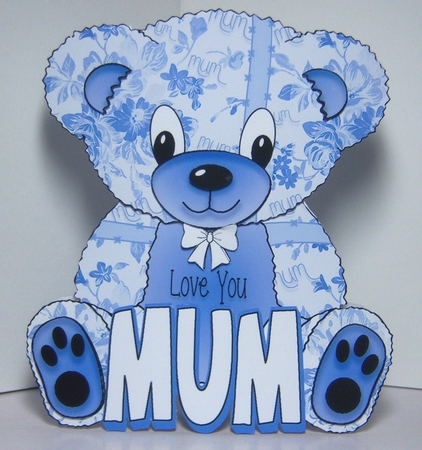 Teddy Bear Mothers Day or For Mum A Frame Card - Blue by Katie Silver