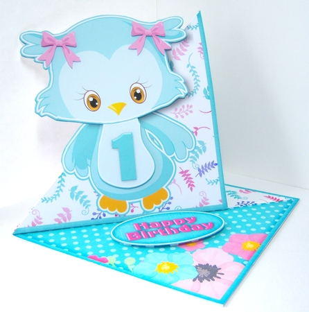 Cute Fancy Easel Turquoise Owl Birthday 1-9 1261 by Katie Silver
