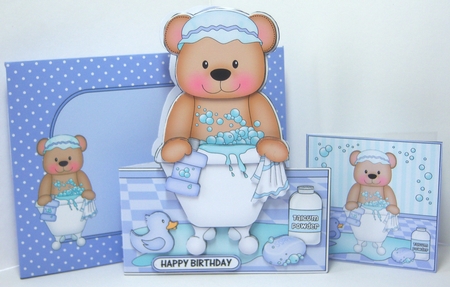 3D Shaped Card  Kit - Bathtub Buddies - Cute Little Austin Bear has a Bubble Bath by Katie Silver