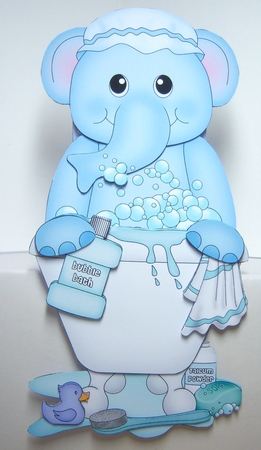 3D On the Shelf Card Kit - Bathtub Buddies - Cute Little Levi Elephant has a Bubble Bath by Katie Silver