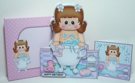 3D Shaped Card  Kit - Bathtub Buddies - Cute Little Girl Catalina has a Bubble Bath by Katie Silver