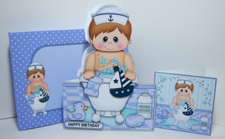3D Shaped Card  Kit - Bathtub Buddies - Cute Little Boy Brendan has a Bubble Bath by Katie Silver