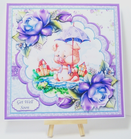 UNDER THE WEATHER PIGLET 8x8 Get Well Soon Decoupage & Insert Mini Kit by Katie Silver
