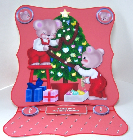 Red bracket shaped easel Christmas card. by Katie Silver