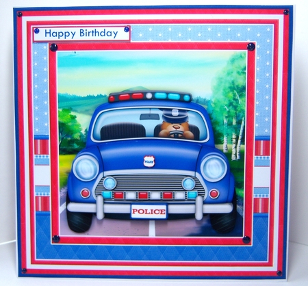 POLICE CAR With Ages Humorous Birthday, Retirement or Childs Decoupage Mini Kit by Katie Silver