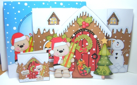 3D Up Front Card Kit -  Livvy Bear at the Christmas Gingerbread House by Katie Silver
