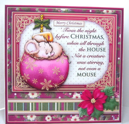 CHRISTMAS MOUSE & BAUBLE PLUM 7.8 Decoupage & Insert Mini Kit by Katie Silver