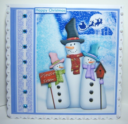 3 SMILEY SNOWMEN Christmas 7.5 Decoupage & Insert Mini Kit by Katie Silver
