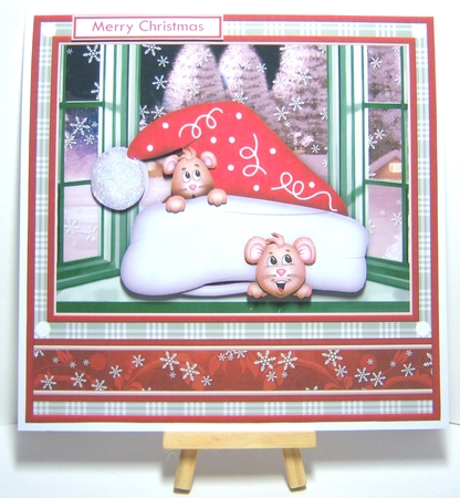 MICE IN SANTA HAT 7.8 Decoupage & Insert Mini Kit by Katie Silver