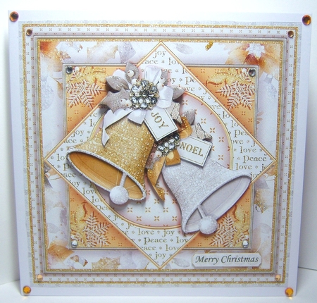 GOLD & WHITE CHRISTMAS BELLS 7.5 Decoupage & Insert Mini Kit by Katie Silver